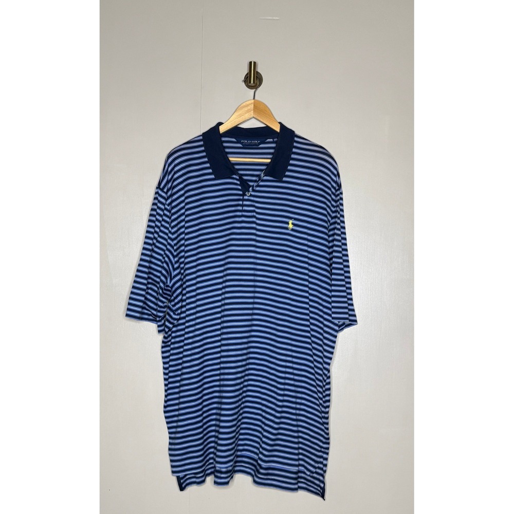 Polo Golf Ralph Lauren Mens XXL Blue Striped Pima Cotton Polo Shirt Short Sleeve